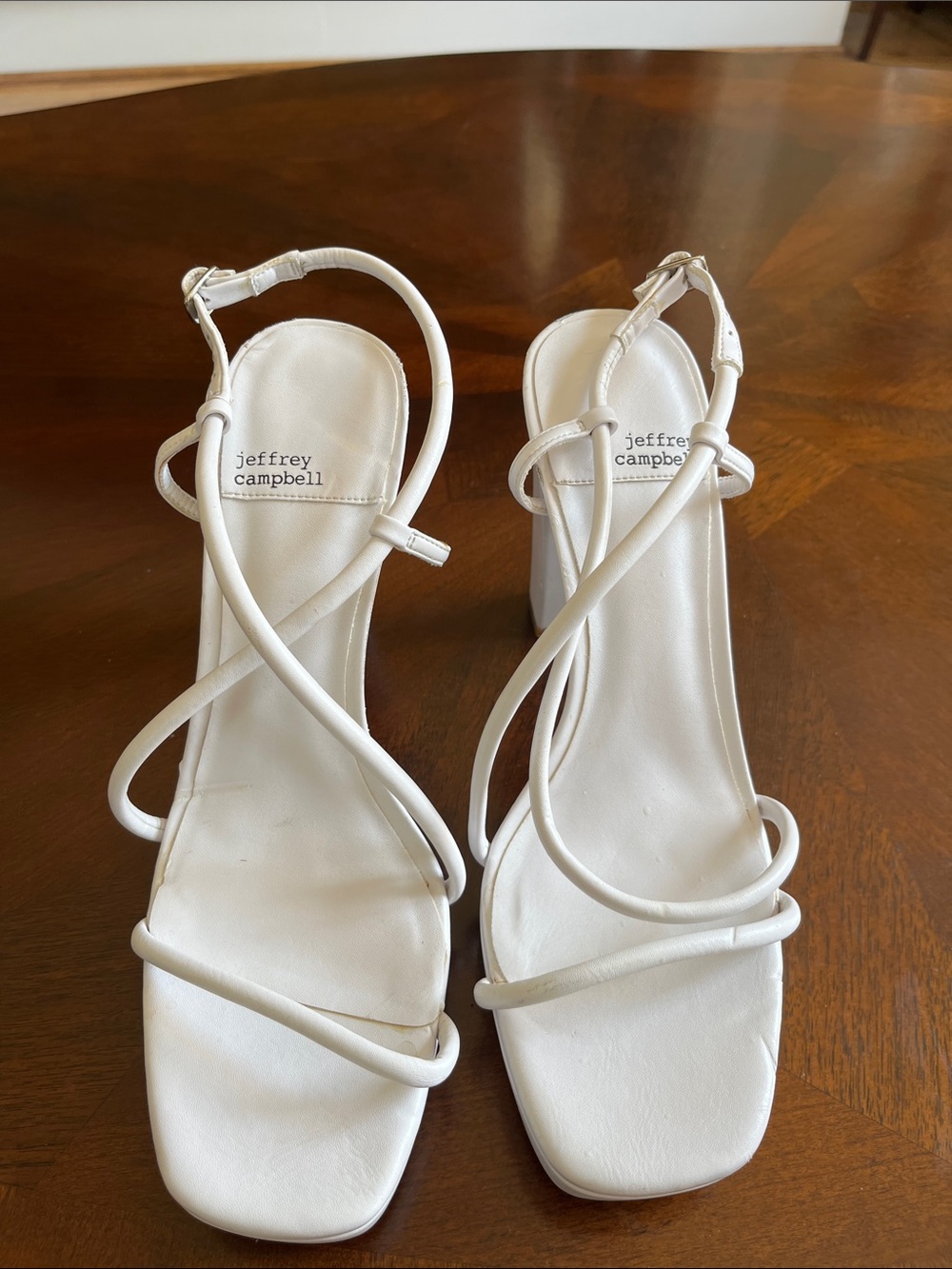 Jeffrey Campbell White Strappy Square-Toe Block Heels